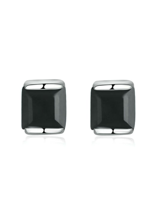 ZK Simple Square Black Agate Stud Earrings 0