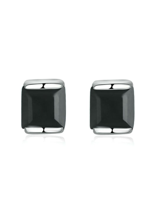 ZK Simple Square Black Agate Stud Earrings