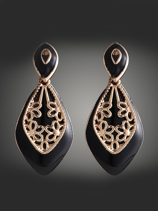 Black Fashion Hollow Enamel Water Drop shaped Alloy Stud Earrings