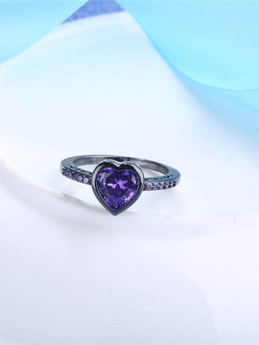 purple Black Gun Plated Heart Shaped Zircon Copper Ring