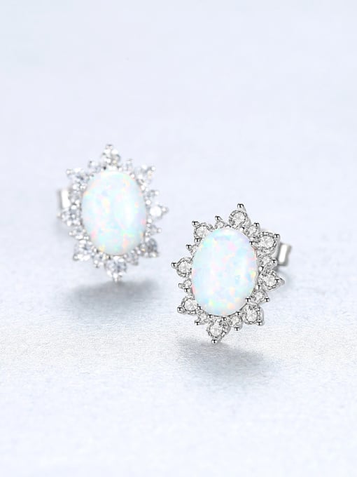 White 925 Sterling Silver With Opal Luxury Oval Stud Earrings