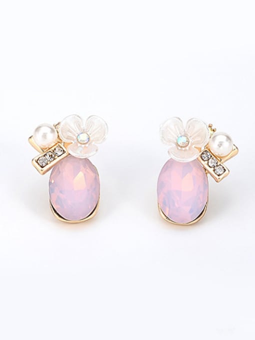 Pink Elegant Blue Crystal Flower Shaped Stud Earrings