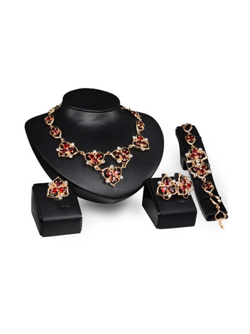 BESTIE Alloy Imitation-gold Plated Vintage style Stones Flower-shaped Four Pieces Jewelry Set 0