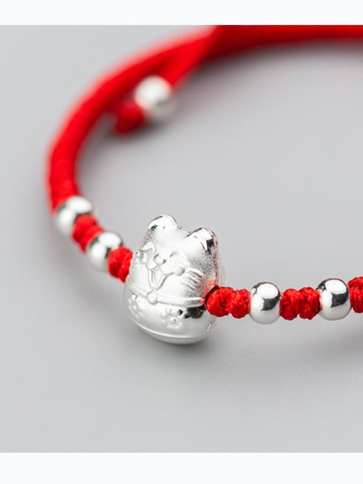 Rosh Sterling silver Lucky Cat hand-woven red thread bracelet 2