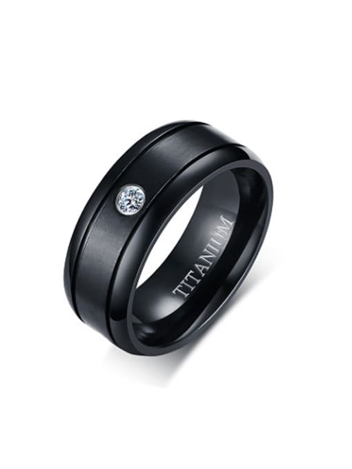 CONG Trendy Black Gun Plated Geometric Zircon Titanium Ring 0