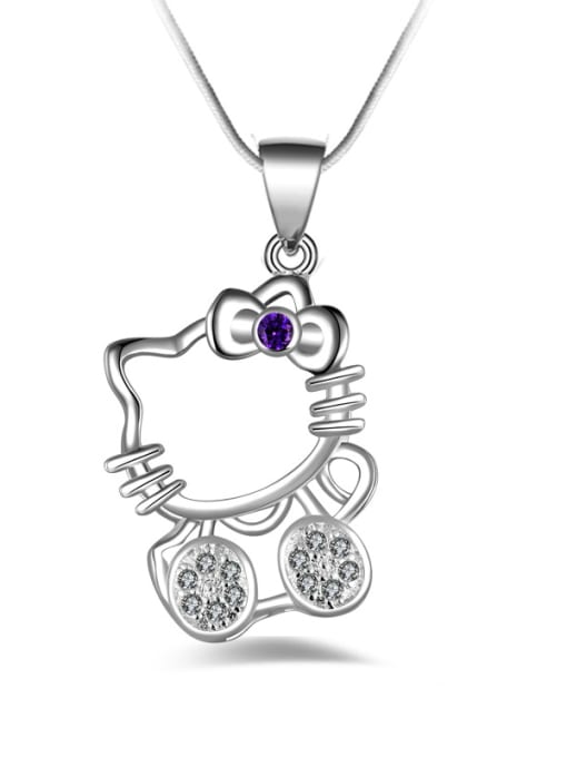 Purple Fashion Cartoon Kitty Zirconias Copper Necklace