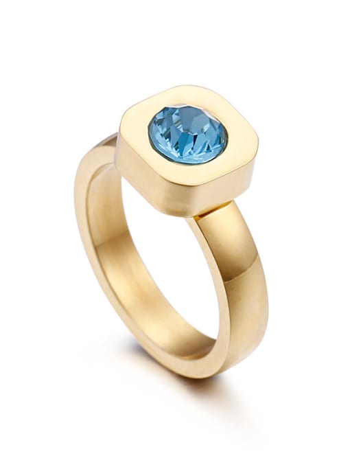 blue Stainless Steel With Gold Plated Fashion Solitaire Rings