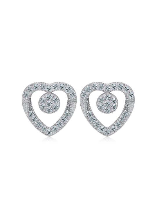 kwan S925 Silver Heart-shaped Micro Pave Stud Earrings 0