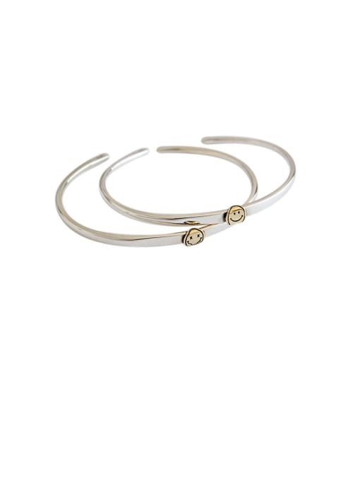 DAKA 925 Sterling Silver With Platinum Plated Simplistic Face Free Size Bangles 0