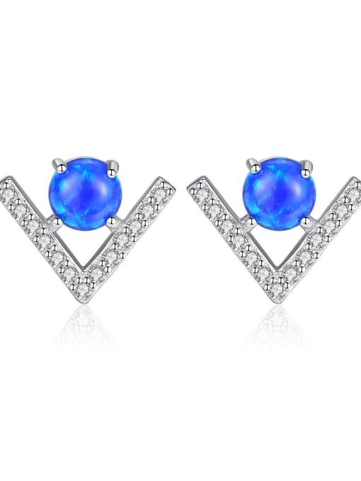 CCUI 925 Sterling Silver With Opal  Cute Triangle Stud Earrings 0