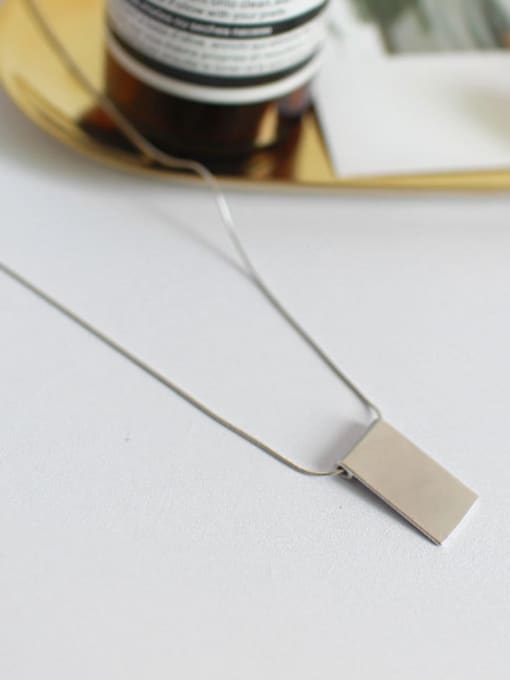 DAKA Simple Smooth Rectangular Pendant Silver Necklace 0