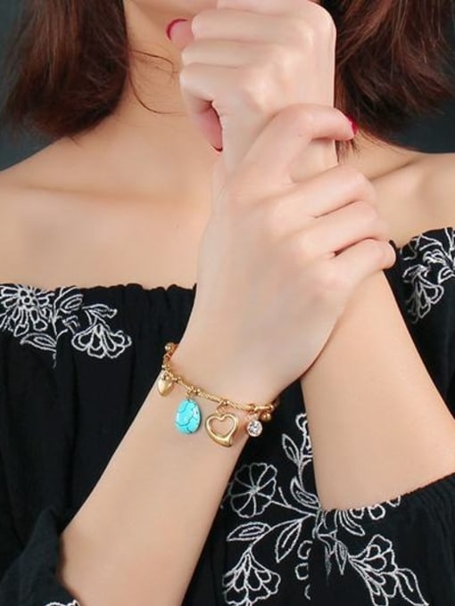 CONG Elegant Gold Plated Heart Shaped Turquoise Bangle 1