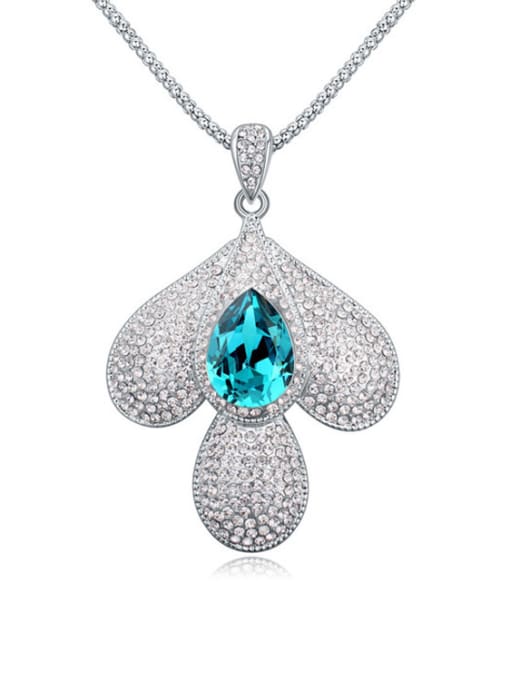 light blue Fashion austrian Crystals-covered leaf Pendant Alloy Sweater Chain