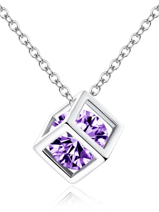 Purple Simple Cube Zircon Copper Necklace