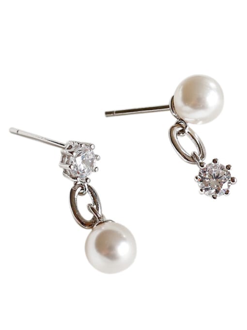 DAKA Sterling silver Austrian pearl zircon asymmetrical earrings 2