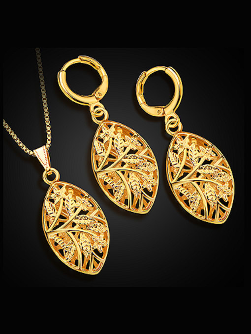 Days Lone 18K Oval Hollow Colorfast Two Pieces Jewelry Set 0