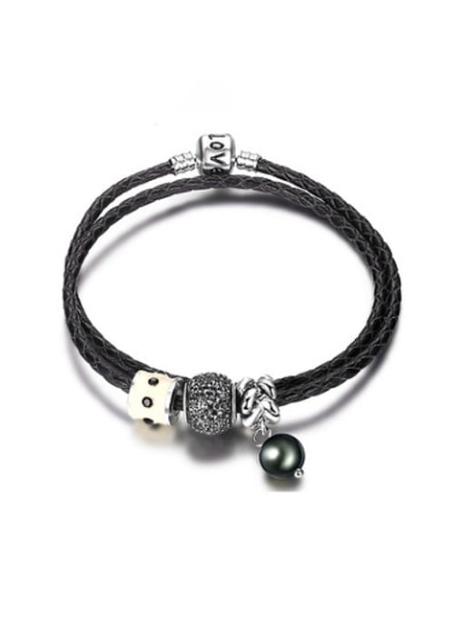 Ronaldo Exquisite Black Bead Artificial Leather Bracelet 0