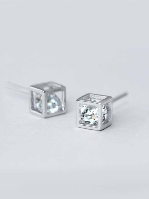 Rosh S925 Silver White Gold Plated Square Diamond stud Earring 0