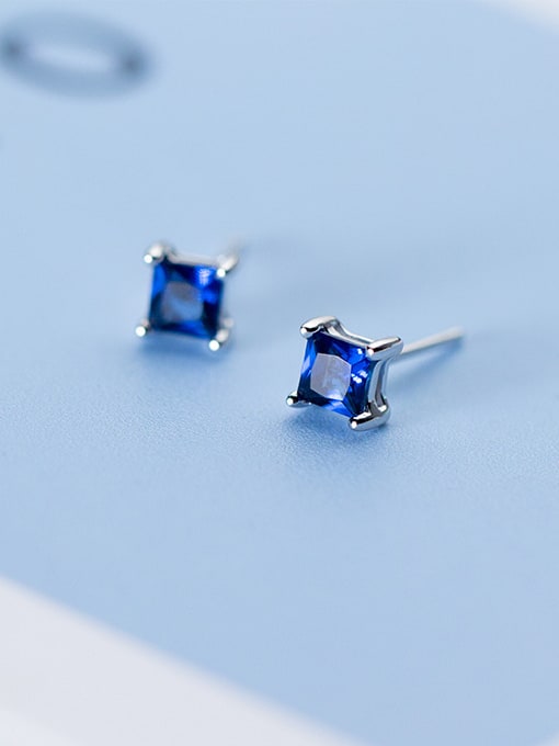 Rosh Pure silver blue square zircon Mini ear nail 2