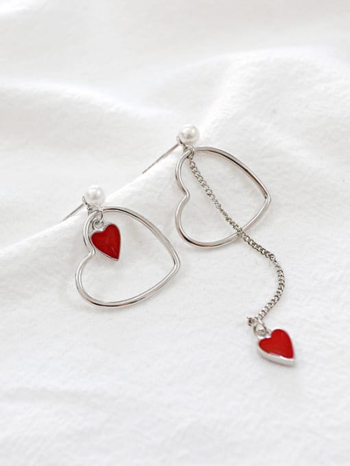 DAKA Personalized Asymmetrical Heart shaped Silver Stud Earrings 2