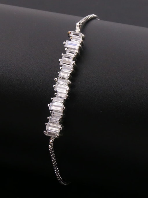 Silvery Rectangle Zircon Stretch Bracelet