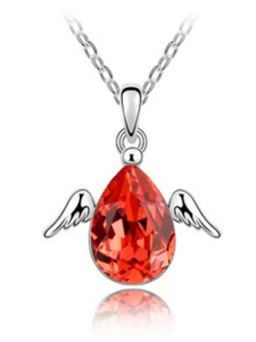Red Simple Water Drop austrian Crystal Little Angel Wings Alloy Necklace