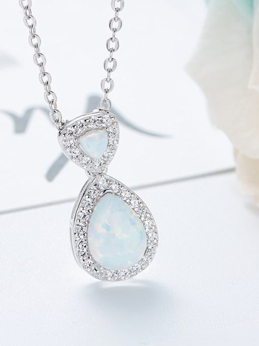 White Fashion Cubic Zirconias Opal stone Water Drop 925 Silver Pendant