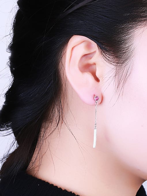 One Silver Charming Fuchsia Zircon Stud threader earring 1