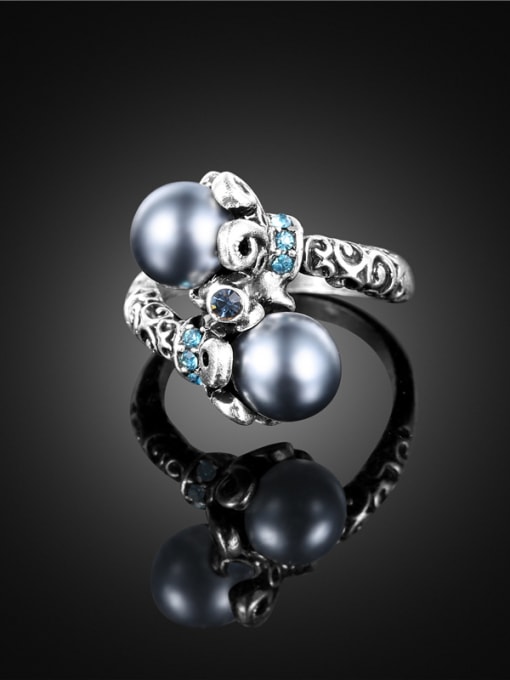 Ronaldo Personality Grey Artificial Pearl Antique Silver Plated Ring 1