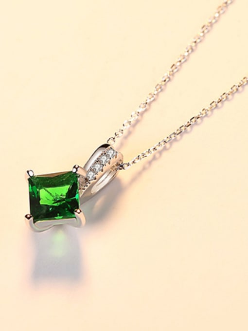 CCUI Sterling silver emerald square zircon necklace 0