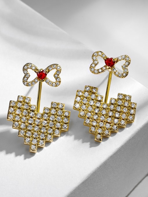 White Copper With Gold Plated Fashion Bowknot  Heart-shaped Cluster Earrings