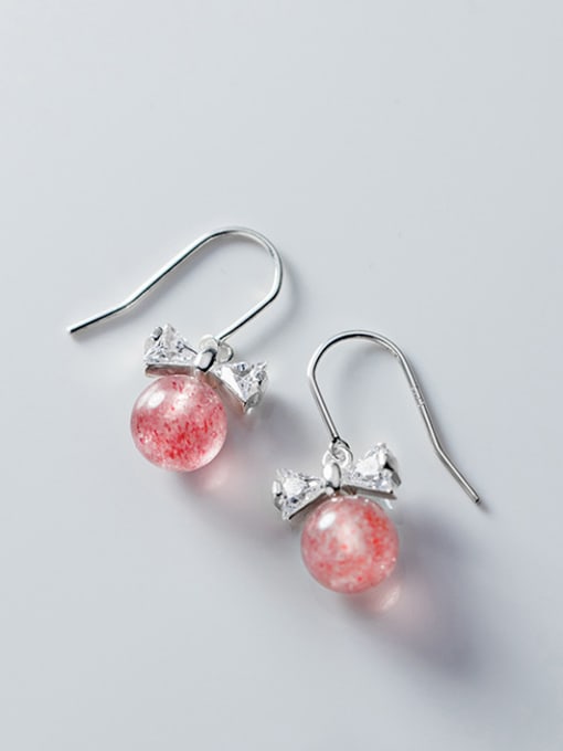 Rosh 925 Sterling Silver With Strawberry  Crystal  Simplistic Bowknot Hook Earrings 0