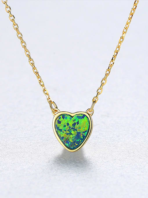 Green -20E11 925 Sterling Silver With Gold Plated Simplistic Heart Locket Necklace