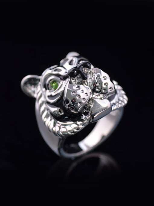 Wei Jia Personalized Lion-head Green Rhinestones Alloy Ring 0