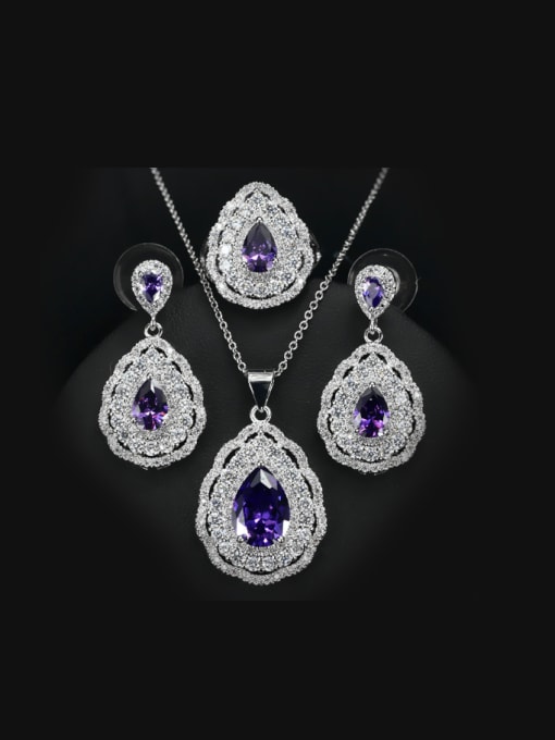 Purple Ring 6 Yards Luxury Color Zircon Three Pieces Jewelry Set