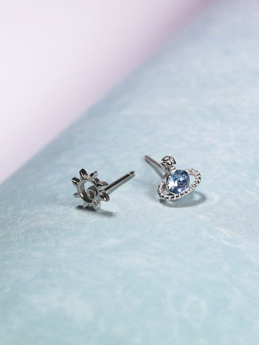 Peng Yuan Asymmetrical Tiny Blue Planet Sun 925 Silver Stud Earrings 3