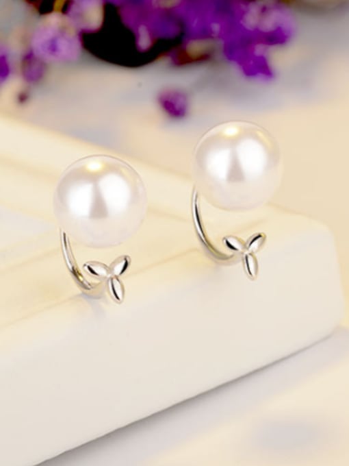 AI Fei Er Fashion White Imitation Pearl Copper Stud Earrings 1