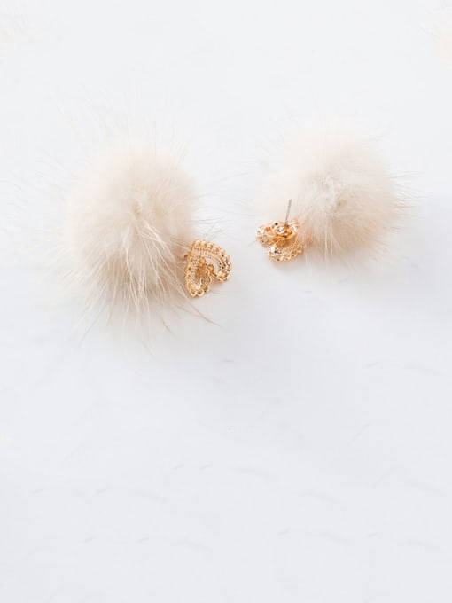 C Beige Alloy With Gold Plated Cute  Plush Ball Stud Earrings