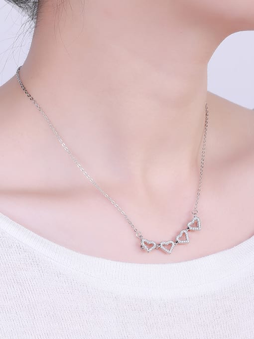One Silver Four Hearts Necklace 1