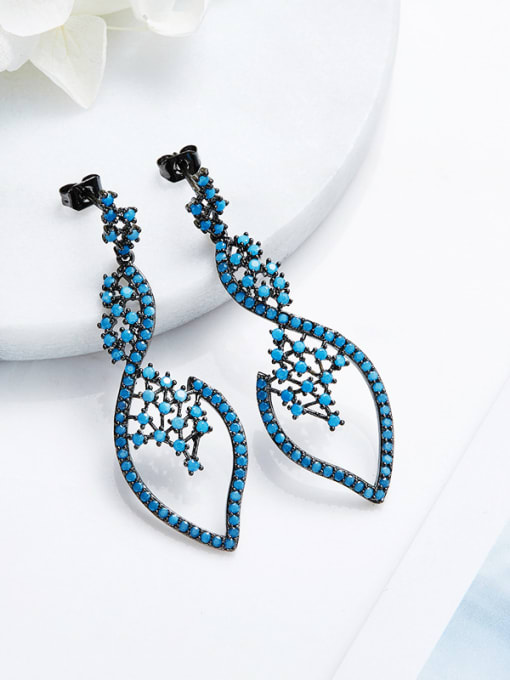 CEIDAI Retro style Tiny Turquoise Stones Hollow Copper Stud Earrings 2