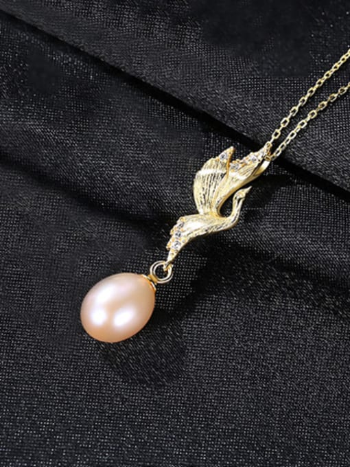 pink-7D06 925 Sterling Silver With Artificial Pearl Simplistic Little bird Necklaces