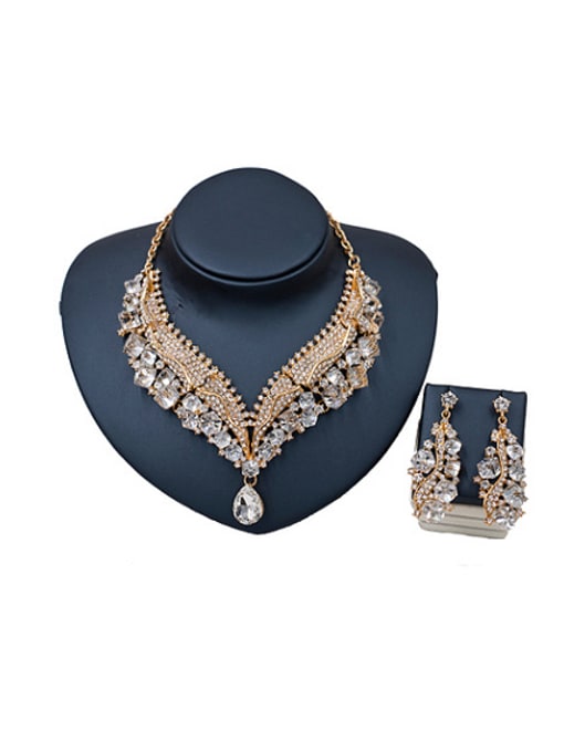 Lan Fu Exaggerated Irregular Glass Rhinestones Two Pieces Jewelry Set