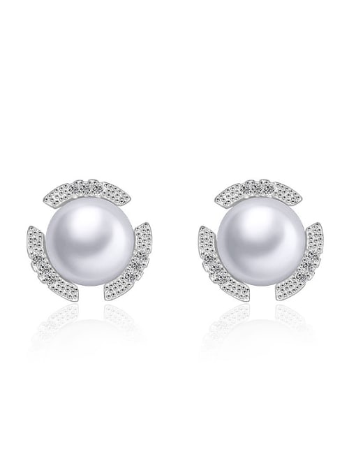 AI Fei Er Fashion White Imitation Pearl Cubic Zirconias Copper Stud Earrings 0