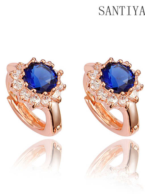 Rose Golden Blue Diamond SAN18KRGPE753 All-match Rose Gold Plated Flower Zircon Stud Earrings