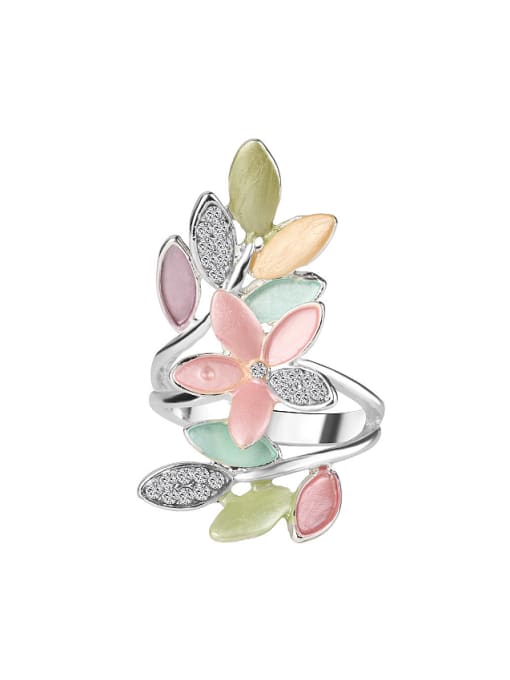 Gujin Fashion Colorful Enamel Flowery Silver Plated Alloy Ring 0