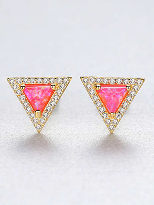 Red 925 Sterling Silver With Opal Simplistic Triangle Stud Earrings