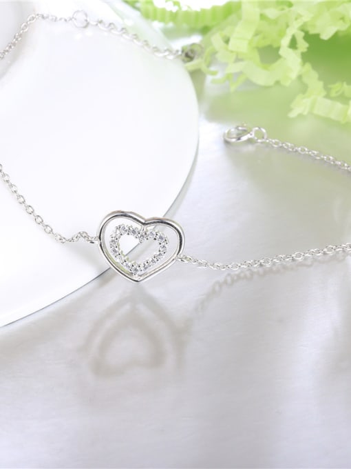 Platinum Elegant Double Heart Shaped Rhinestone Bracelet