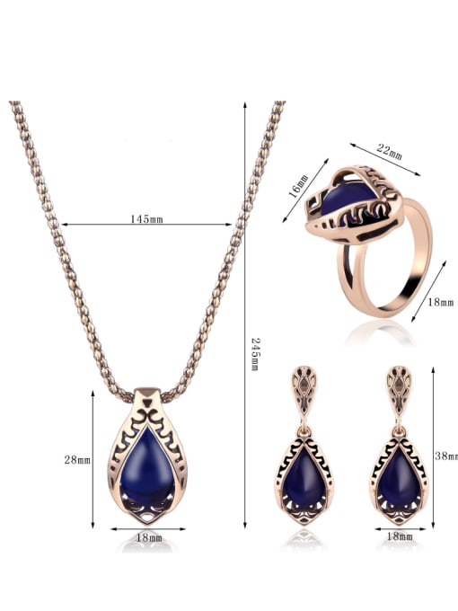 BESTIE 2018 Alloy Antique Gold Plated Fashion Water Drop shaped Artificial Stones Three Pieces Jewelry Set 3