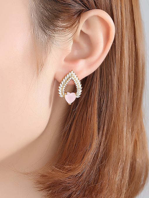BLING SU Copper With 18k Gold Plated Trendy Heart Cluster Earrings 1