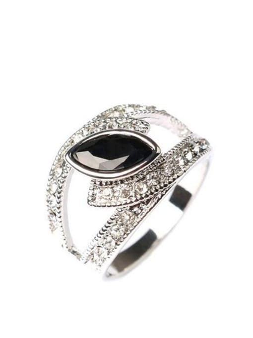 Gujin Fashion Oval Glass White Crystals Alloy Ring 0